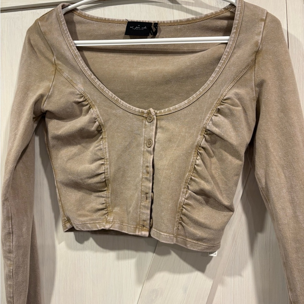 Urban Outfitters Tan Button-Up Crop Top